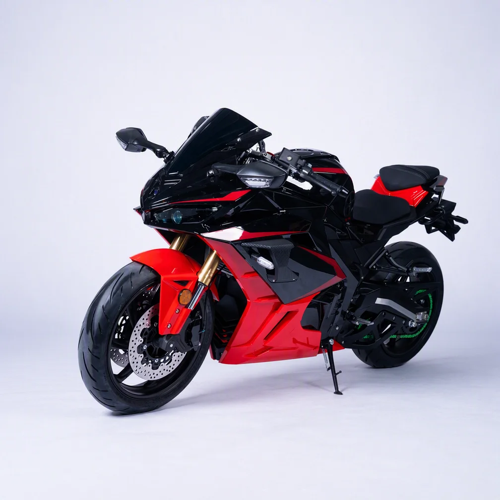Electric Sportbike Motorcycle 72V Mid Drive Chain Lithium ABS Red Black Racing Gold Fork Dual Disc 2 Seat Adult 130-160KMH