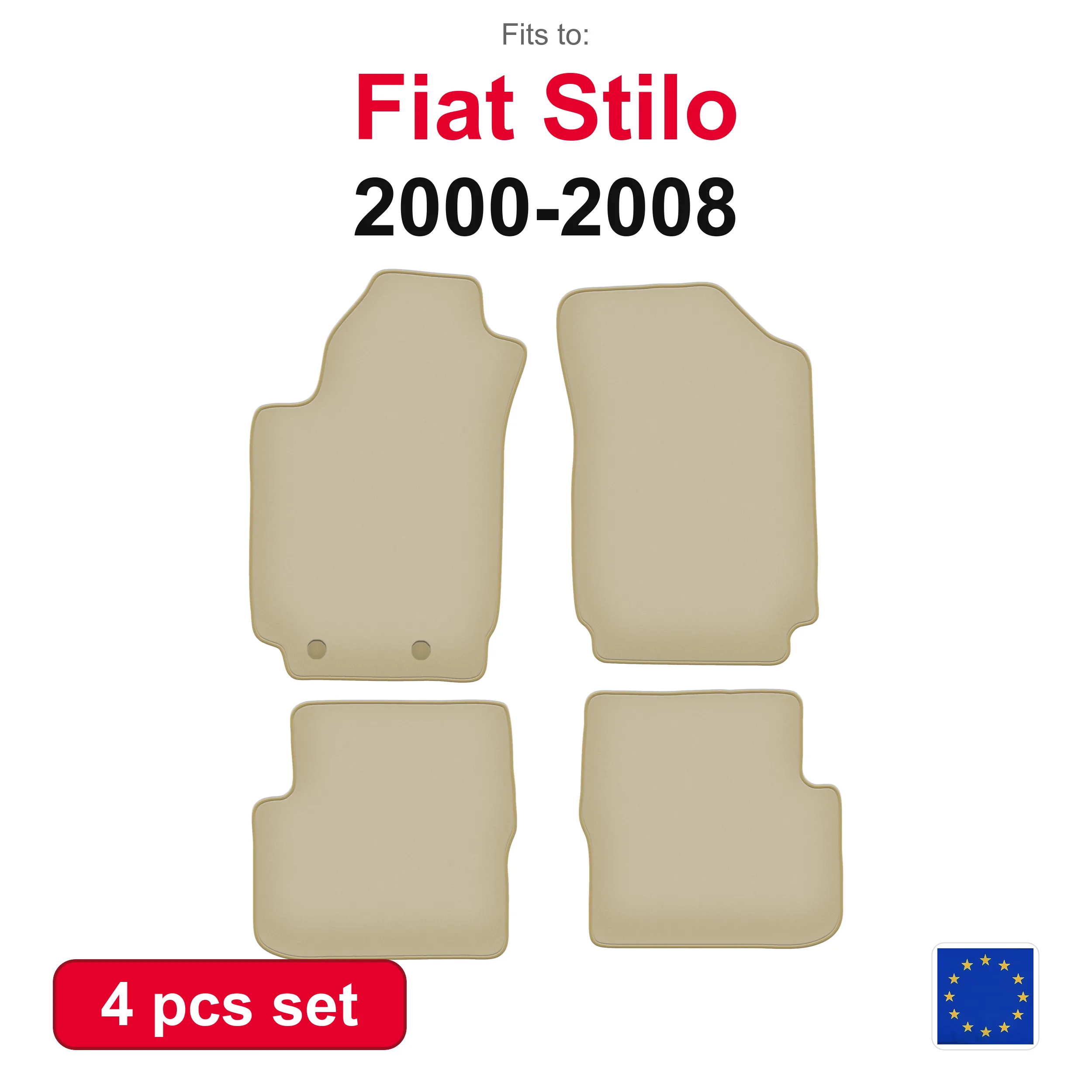 PREMIUM-Autovelourmatten für Fiat Stilo Schrägheck-Kombi (2000-2008) – beige, passgenau (4-teilig), passgenaues Autofußmatten-Set
