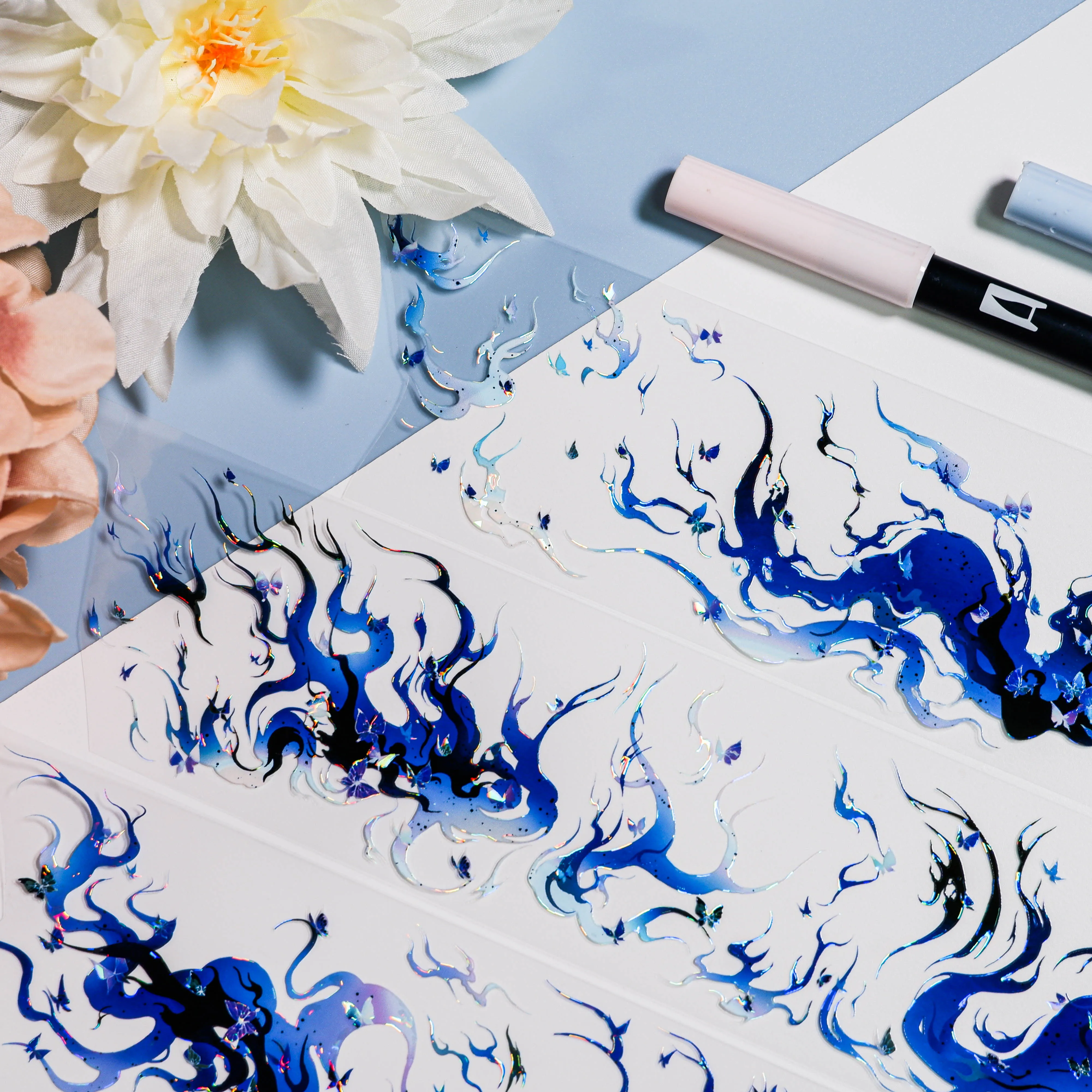 شريط واشي PET ذو حلقة واحدة من فراشة النار الوهمية للمجلات ذات المناظر الطبيعية الخلابة، مجموعة المناظر الطبيعية الأساسية