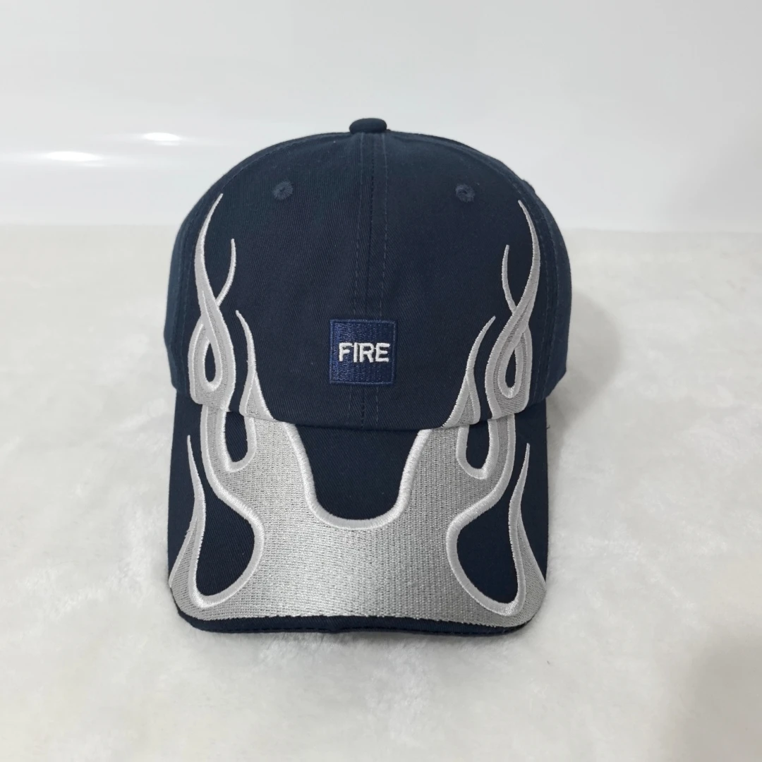 Amerikanische Retro Y2K Baseballkappe mit Flammen-Stickerei, Verstellbare Feuer-Muster Baumwoll-Dad-Mütze, Streetwear Hip-Hop-Hut für Männer und Frauen – Detail 9