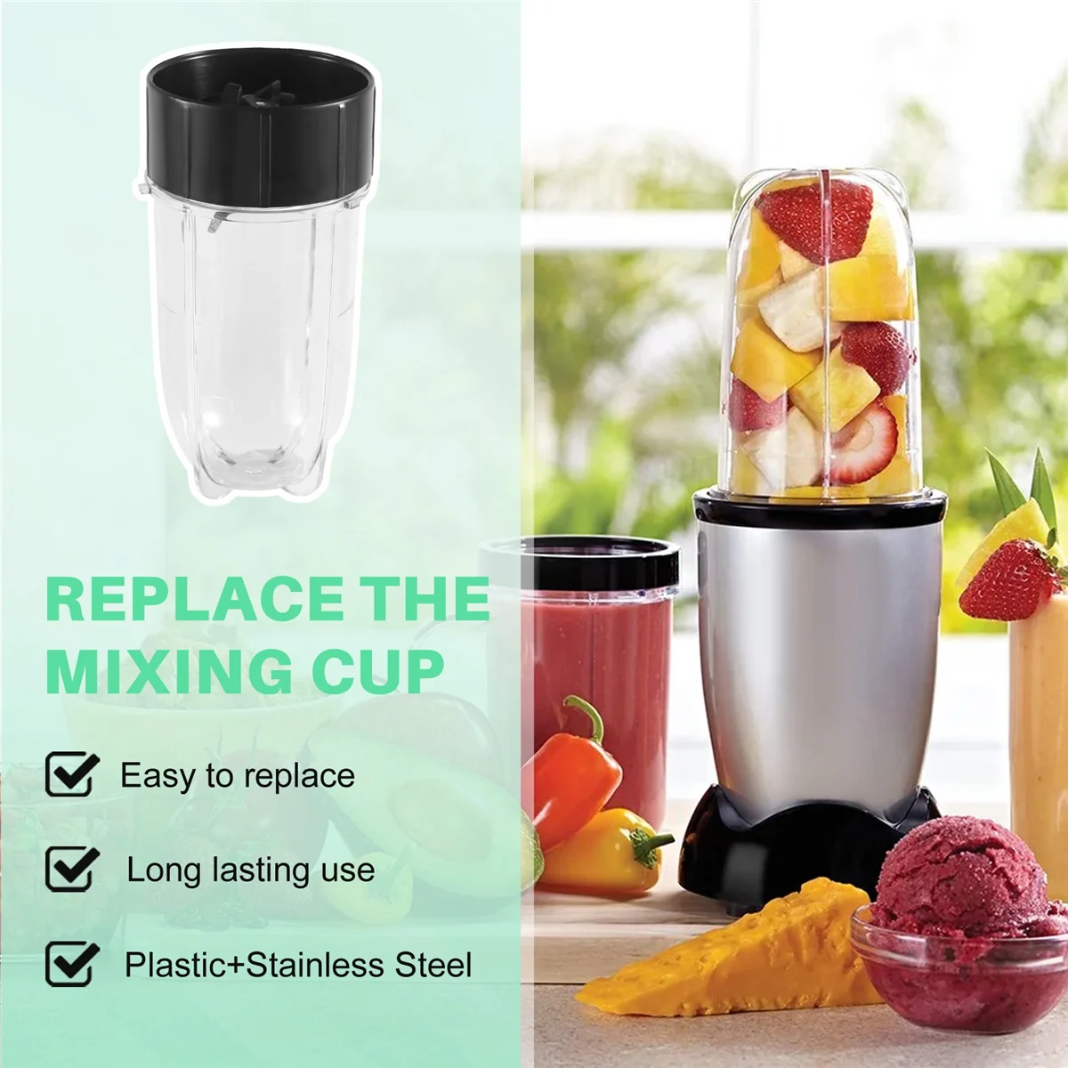 Replacement Cross Blade + 16Oz Cup Set for Magic Bullet, Replacement Parts Compatible with 250W MB1001 Blender HOT