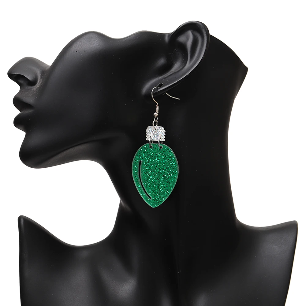 موضة بريق عيد الميلاد الأحمر الأخضر المصباح الكهربي إسقاط أقراط مضحك الاكريليك هندسية القرط مجوهرات هدايا عيد الميلاد مهرجان #6