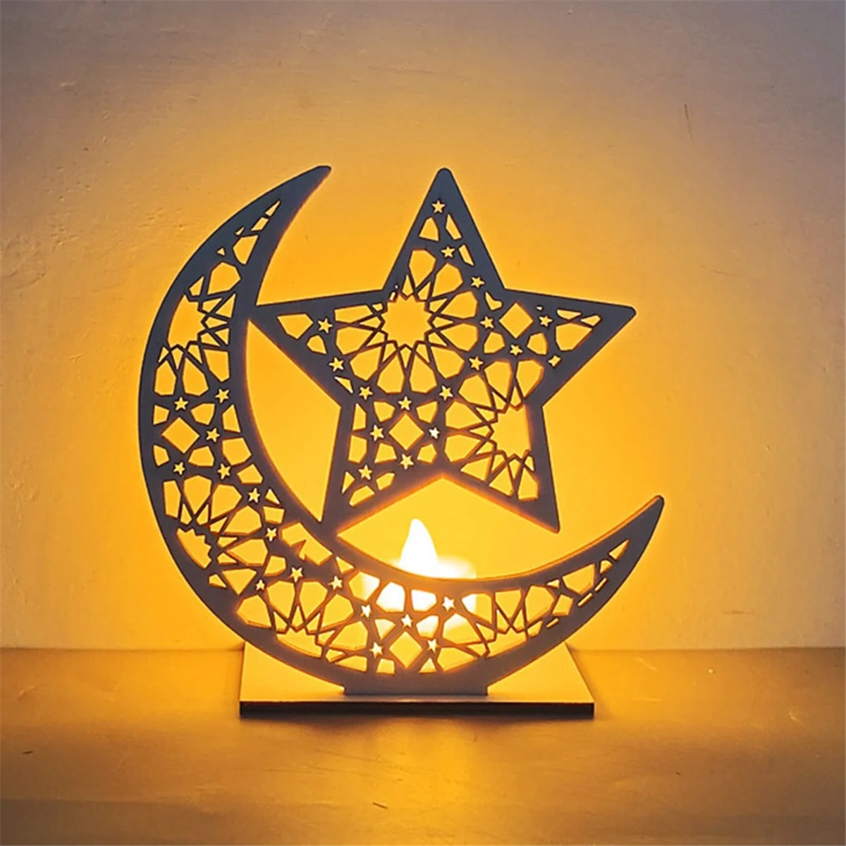 

Wooden Crafts Ornament Lamp Middle East Festival Eid Decorative Lamp Moon LED Decorative Lamps, J