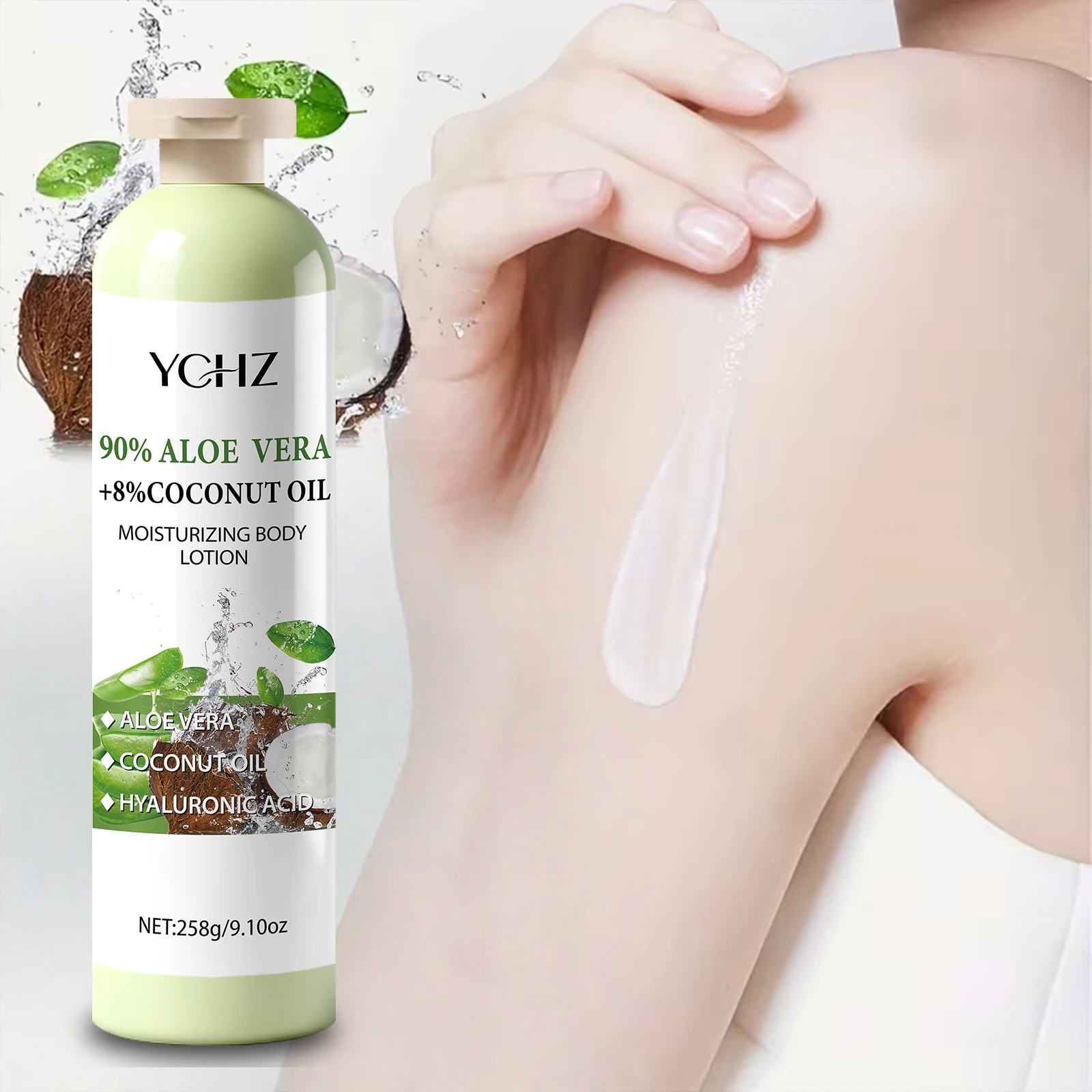 Aloe Vera Moisturizing Body Lotion, Nourishing and Moisturizing Face Cream, Quickly Absorbed, Prevents Dryness, Contains 8% Coconut Oil, Fresh Scent, Suitable for Daily Use and Travel, Suitable for All Skin Types