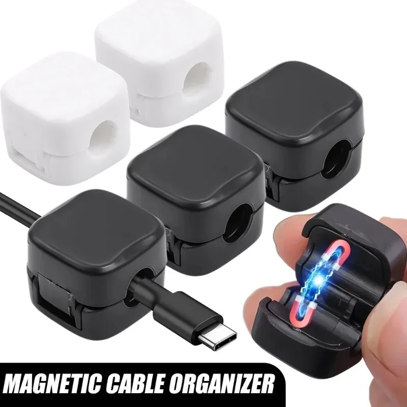 Magnetic Cable Clip Cable Management Wire Manager Cord Holder Cable Organizer Adjustable Cord Winder Wall Hook Desk Management