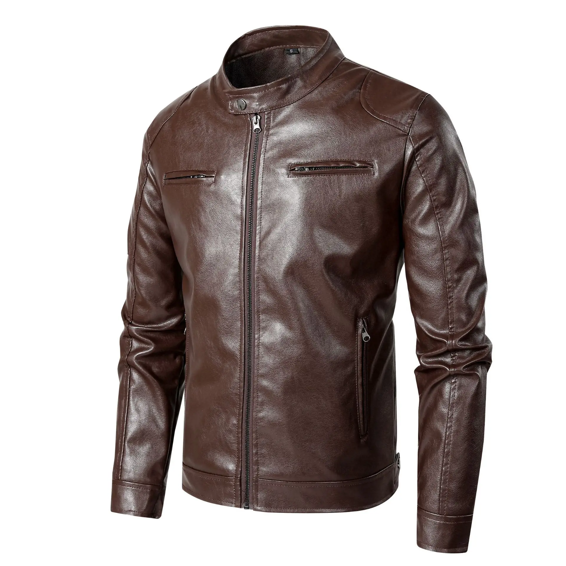 Leather Mens Stand Up Collar Trend Spring and Autumn New Leather Jacket Handsome Motorcycle Suit Youth Leather Jacket Men