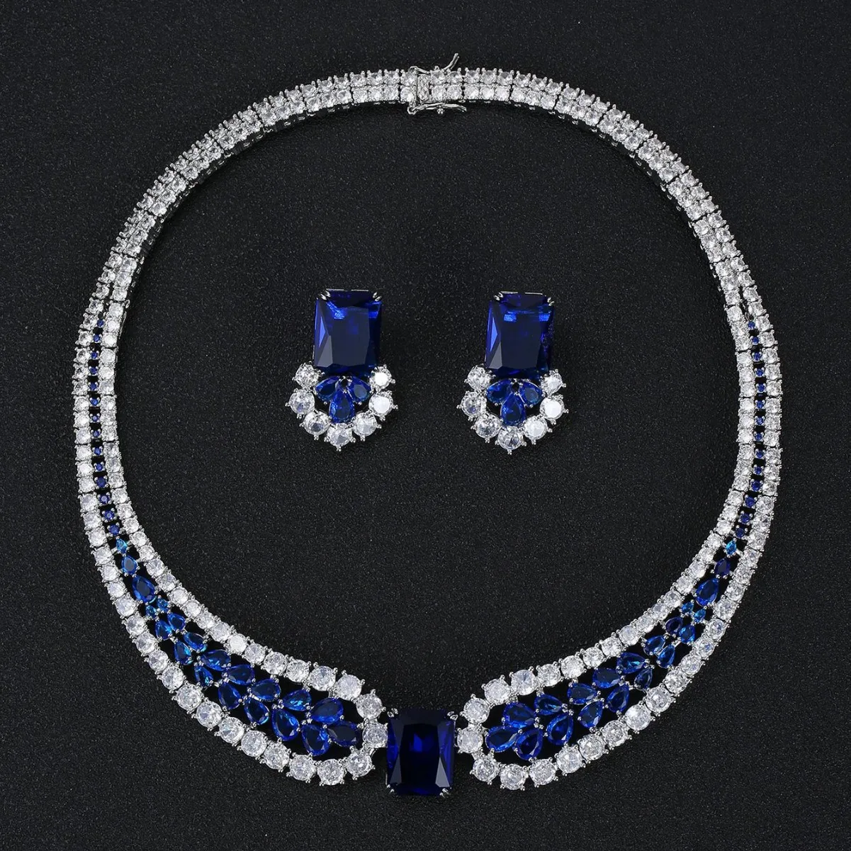 Light Luxury Full Diamond Necklace Earrings Two Piece Set Women Exquisite Bridal Wedding Engagement Dinner Jewelry Set Gift