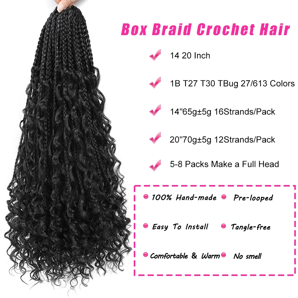 Goddess Box Braids Crocher Hair 14 20 Inches Synthetic Boho Crochet Hair Bohemian Curly End Ombre Bohemian Crochet Braids Hair