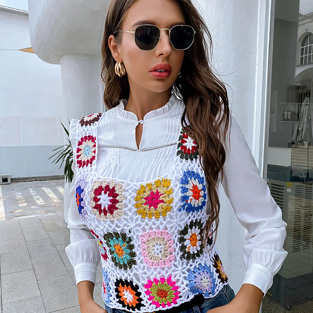 H80 & S90 nowych kobiet ręcznie w stylu Vintage lato czechy Patchwork bez rękawów wielu Cami szydełka drążą Retro plażowe stroje kąpielowe zatuszować