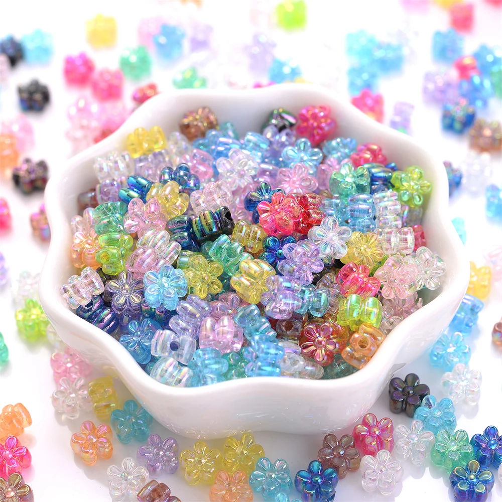 100pcs 4x7mm Acrylic Flower Beads Tiny AB Color Mix Shiny Loose Spacer Beads For Jewelry Making Diy Bracelet Necklace Keychain