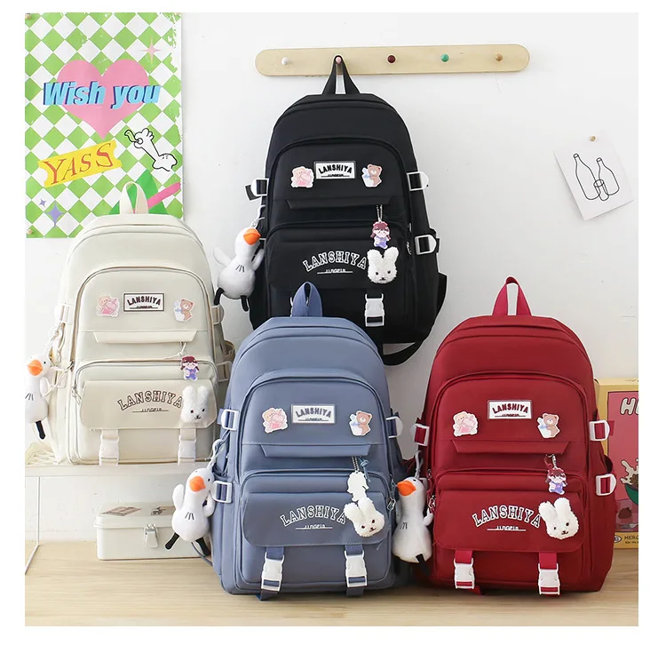 5-teiliges Set mit kostenlosen Anhängern im Waldstil, koreanische Version, lässiger Harajuku-Studentenrucksack für Mädchen mit großer Kapazität – Detail 15