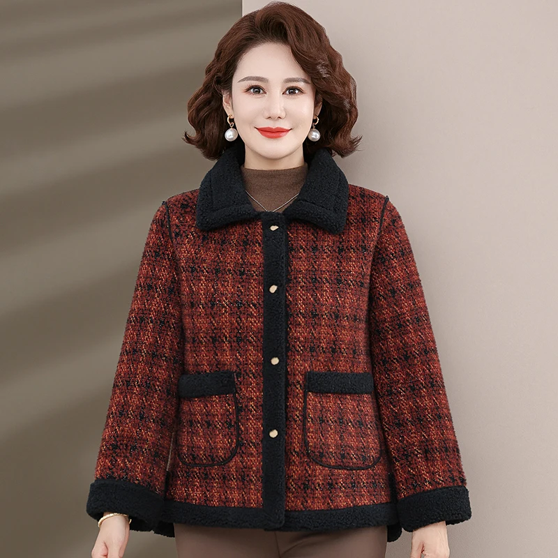 

Thiened Woolen Coat for Middle-Aged Women Faionable Faux Mink Velvet Lined Winter Outerwear ort Sle Button Closure