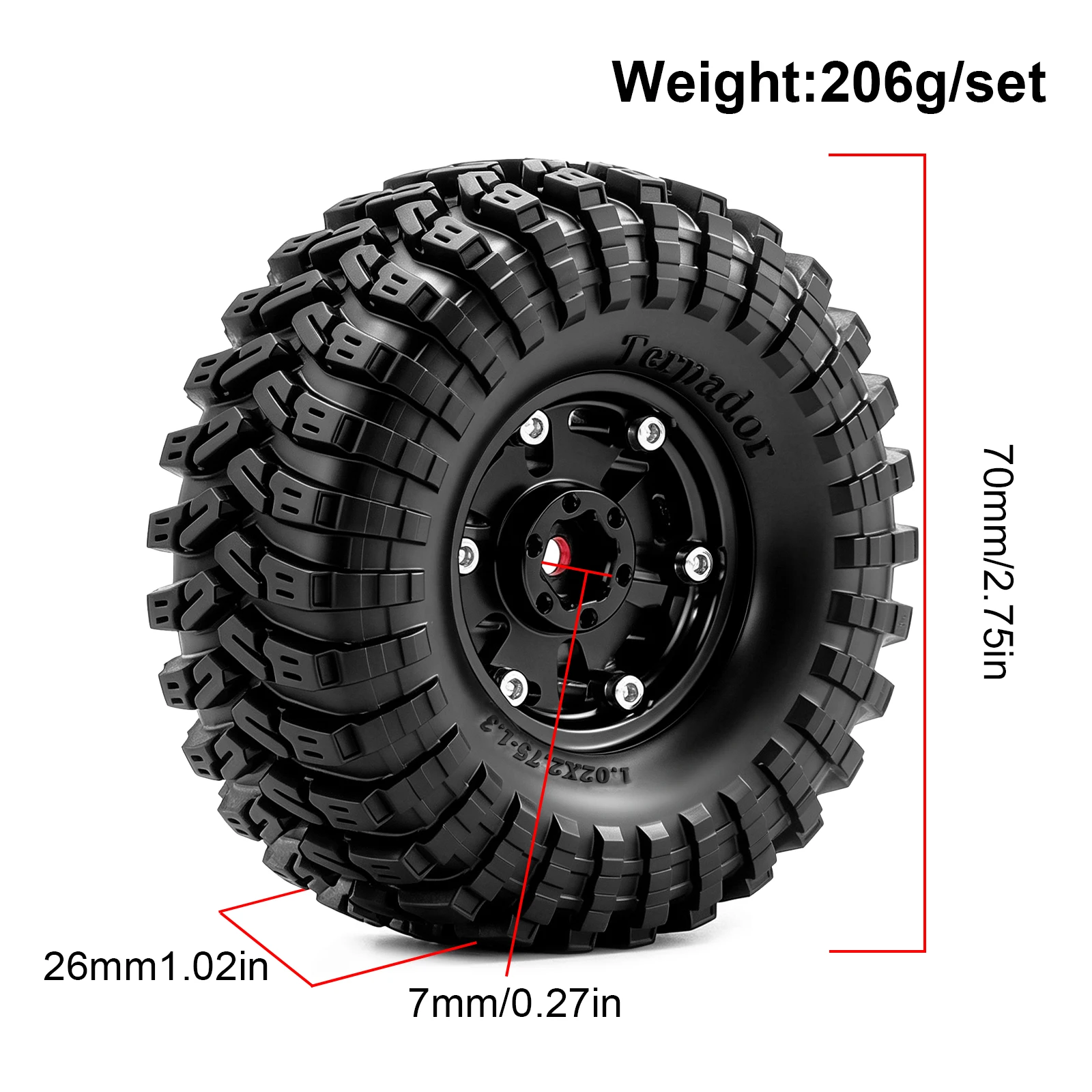 4pcs 1.3 inch Rubber Tyre & Metal Beadlock Wheel Set for 1/18 TRX4M Ascent18 1/24 Axial SCX24 AX24 RC Crawler Car Upgrade Parts view 2