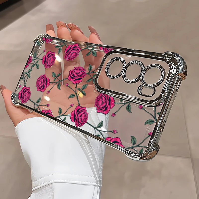 Painting Rose Flower Phone Case For Vivo V70 FE V60 V50 V29 Lite V23 V25 V40 Pro V29E Shockproof Silicone Plating Clear Capa view 3