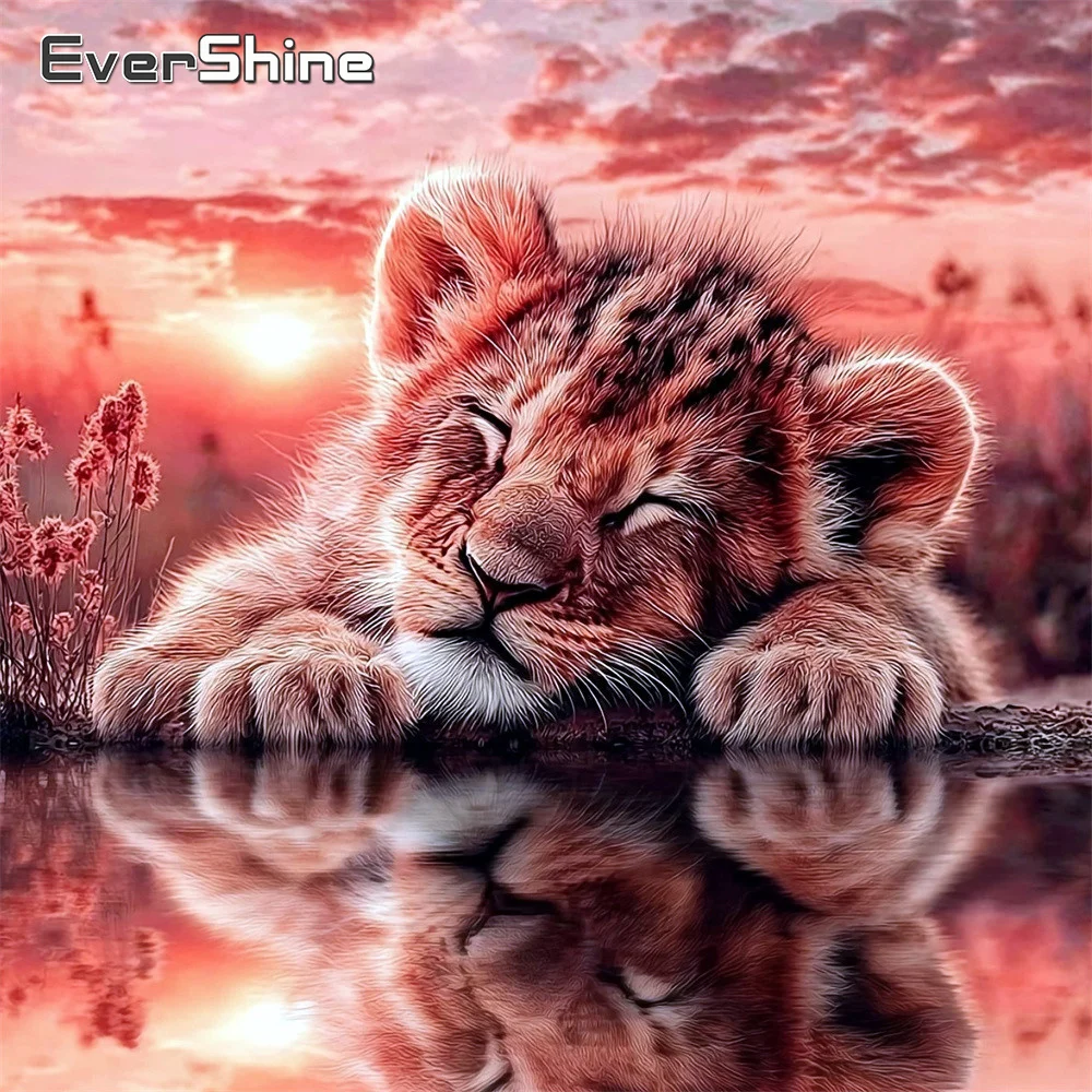 Evershine Vollständiges Diamant-Malset Tiger Tier Kreuzstich-Set Stickerei Sonnenuntergang Bild Strass-Mosaik Wandkunst