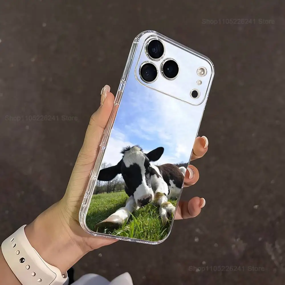 Cute Black White Dairy Cows Case For iPhone 17,11,12,13,16,14,15,Pro,Max,Plus,X,XS,XR,SE,Mini Transparent Soft Silicone