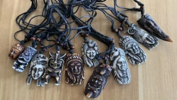 11 pieces/batch Mixed Retro Adjustable Bone Carving Primitive Tribe Face Necklace Jewelry Hip Hop Couple Necklace
