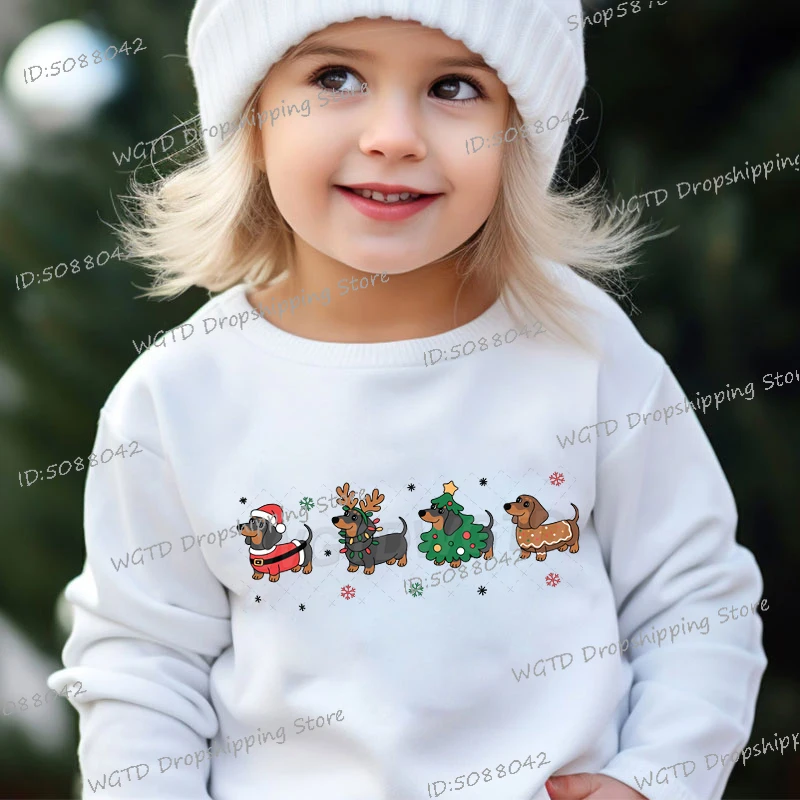 

Dachshund Pattern Christmas Sweatshirts Boys Girls Long Sleeve Tops Autumn Clothing Loose Fashion Children's Christmas Pullover