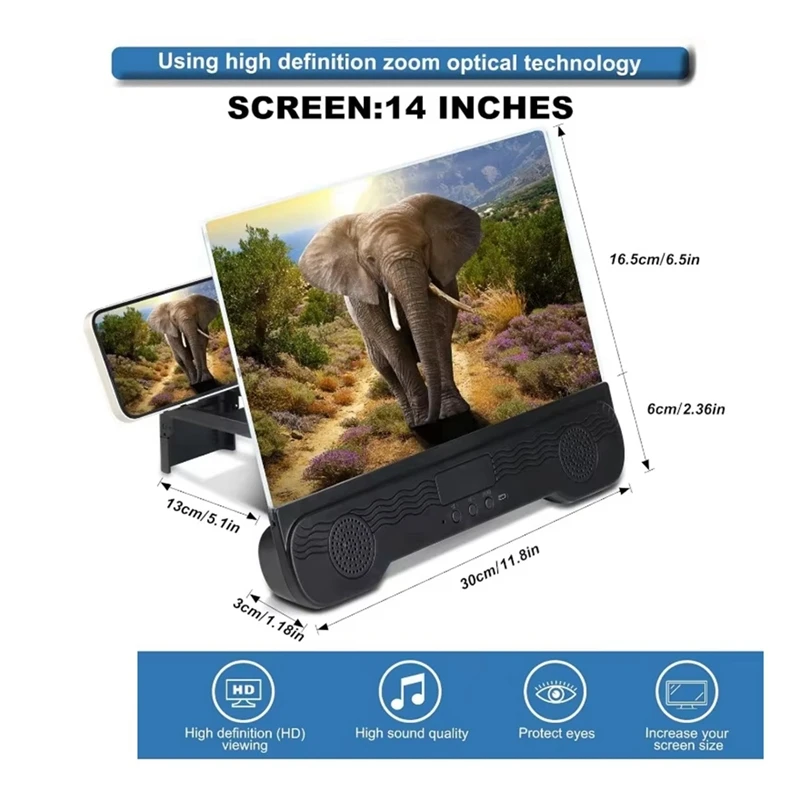 14In Cell Phone Screen Magnifier With Wireless Speaker Foldable Phonestand With Screen Amplifier For Movies,Video,Gaming