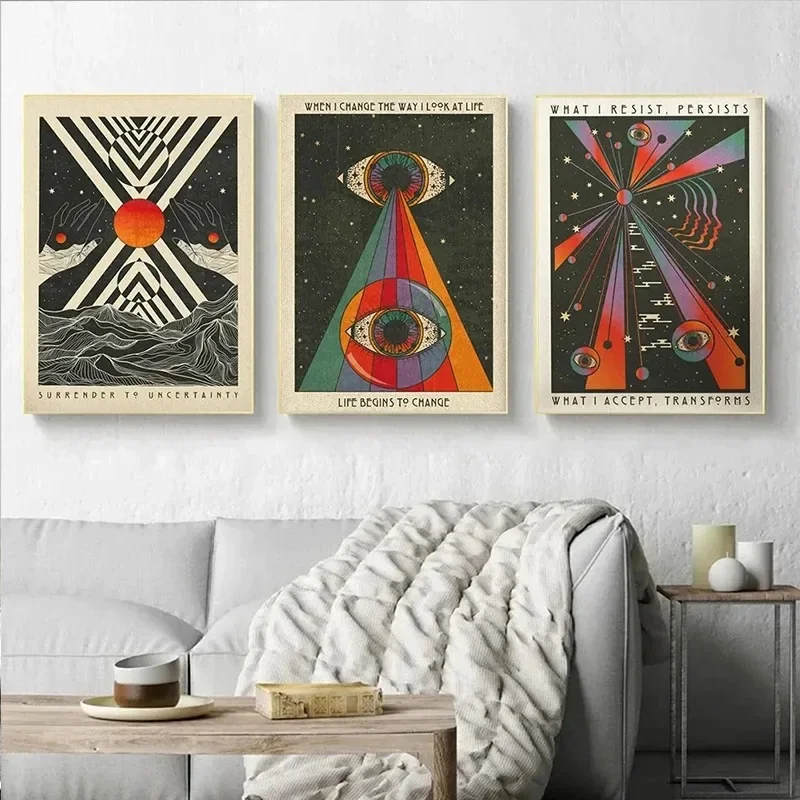 Canvas Painting Retro Bohemian Psychedelic 70s Poster Inspirational Quotes Meditation Wall Art Pictures Hippie Home Room Decor