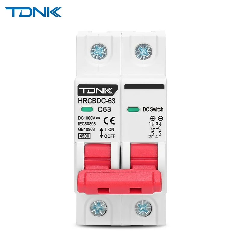 

TDNK 2P DC 1000V Solar Mini Circuit Breaker 6A 10A 16A 20A 25A 32A 40A 50A 63A DC MCB for PV System