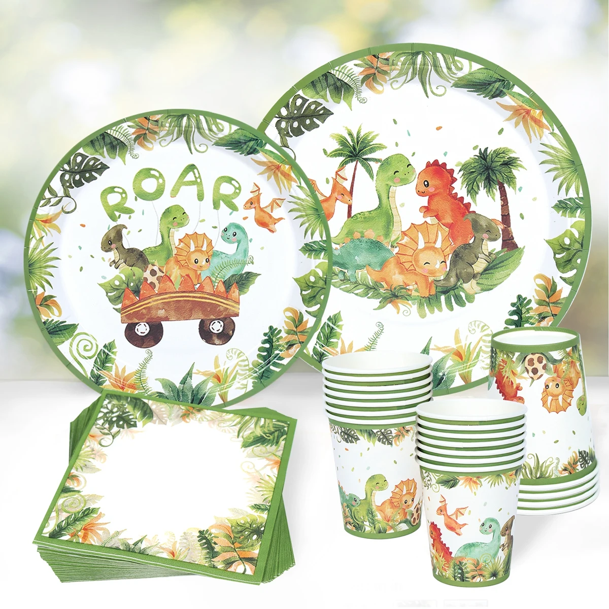 Dinosaur Roar Party Disposable Tableware 1st Birthday Party Decoration Kids Boy Jungle Safari Dinosaur Dino Baby Shower