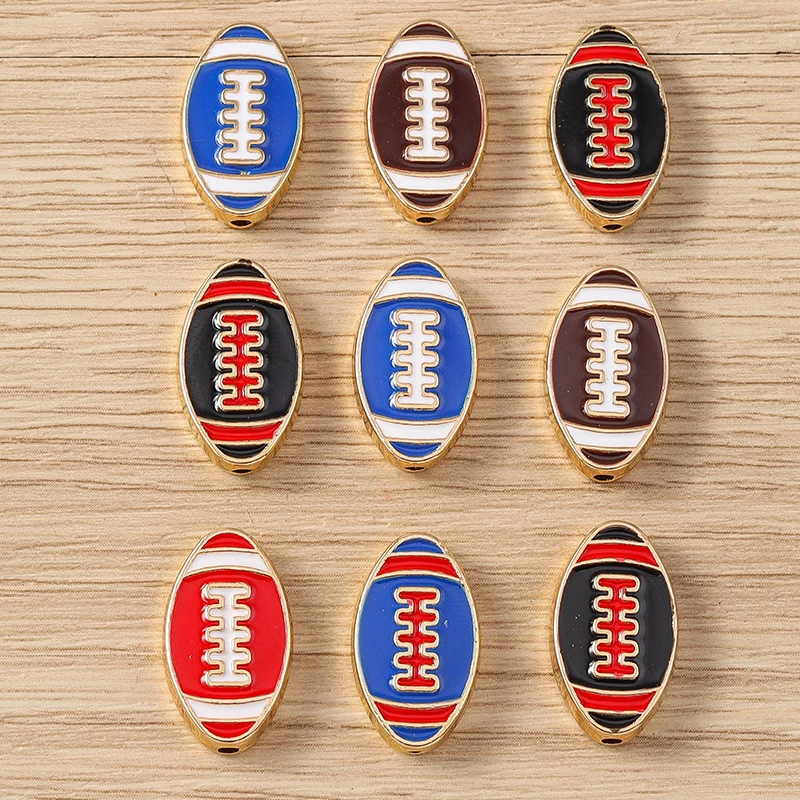 10 Stück 11 x 18 mm niedliche Emaille-Sport-Rugby-Ball-Charms, Abstandsperlen für Schmuckherstellung, DIY, handgefertigte Armbänder, Halsketten, Basteln, Geschenke – Detail 2