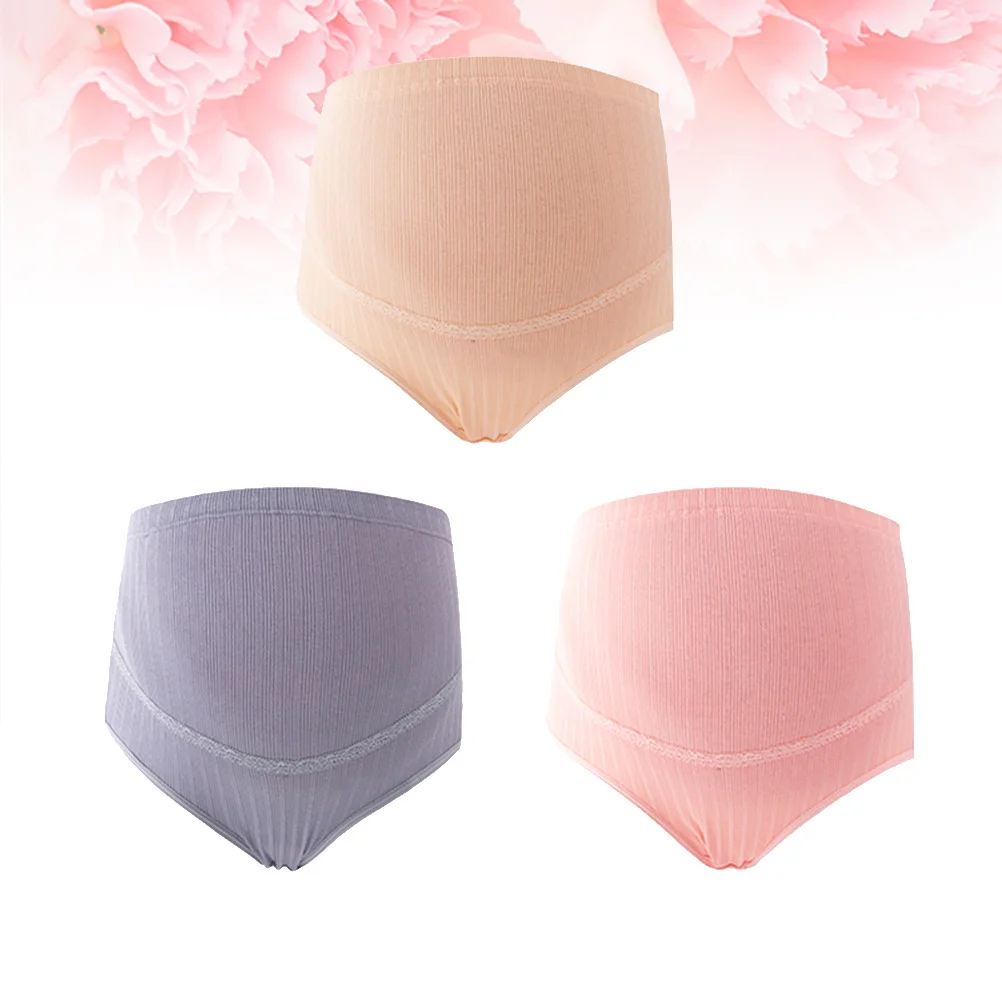 

3Pcs High Waist Cotton Maternity Panties Breathable Stretchy Soft Over Belly Briefs for Pregnant Women Dark Grey Light Skin Pink