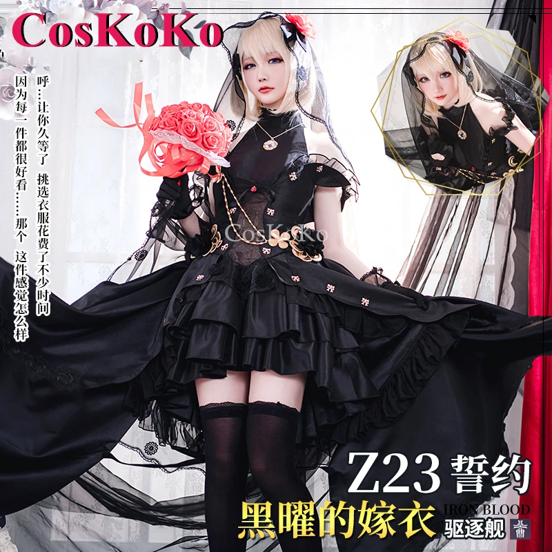 CosKoKo Z23 Cosplay Game Azur Lane Costume Vow Fashion Sweet Elegant Black Wedding Dress Halloween Party Role Play Clothing New