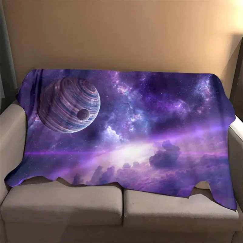 3D Solar System Pattern Flannel Throw Blanket Space Planet Soft Comfort Warm Cozy Home Sofa Bed Decor Friend Family Camping Gift