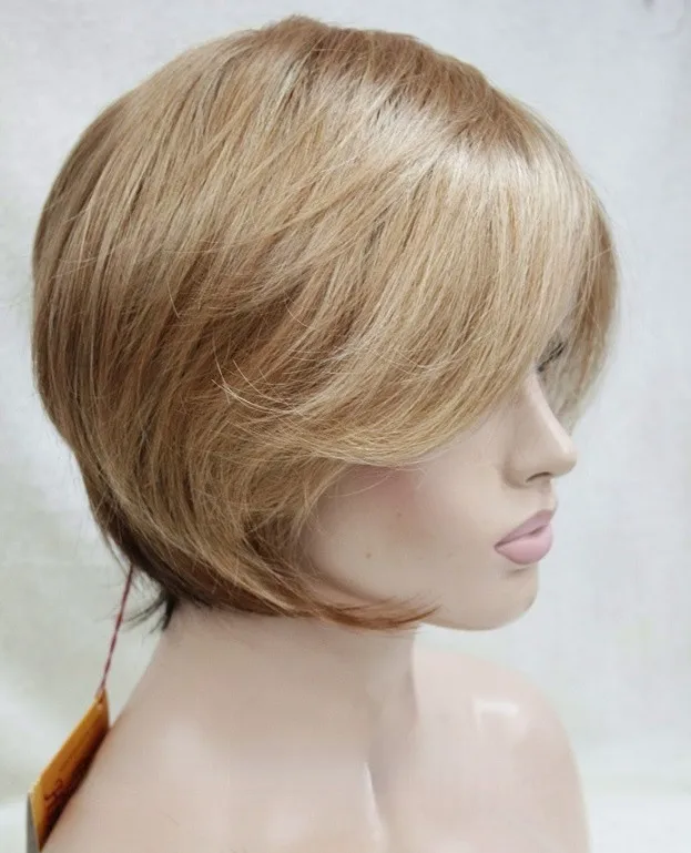 女性レディースウィッグショートゴールデンブロンドストレート人工毛ウィッグ