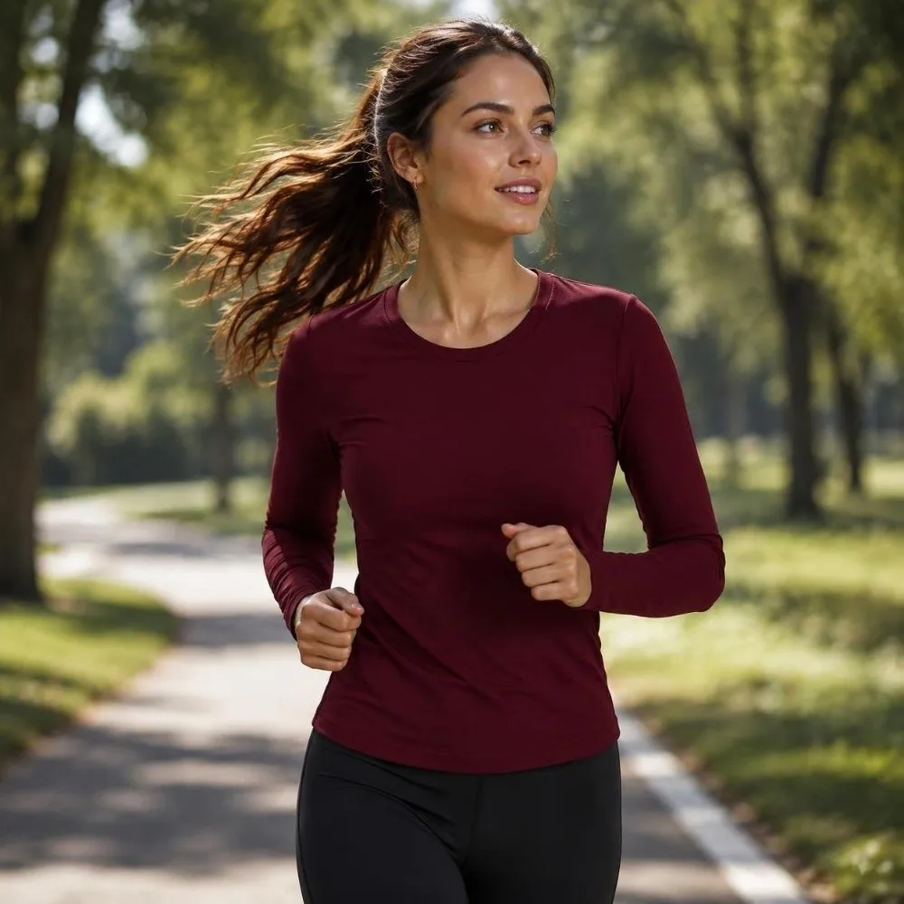 Bequemes, schmal geschnittenes Langarm-T-Shirt mit Rundhalsausschnitt, ideal für Herbst und Winter, schlichtes Basic-Shirt, für alle Jahreszeiten. – Detail 9