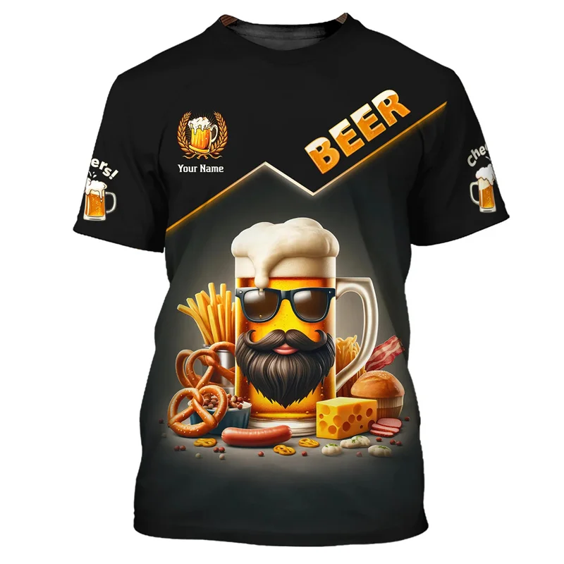 

Funny 3D Beer Print T Shirt For Men Fashion Personalization 3D Custom Name Tees Casual O-neck Short Sleeve Summer Oversized Tops