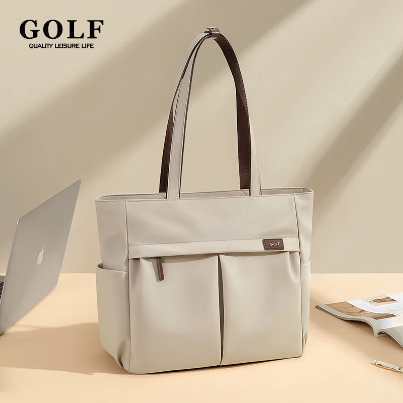 GOLF Women Work Tote Bag with Laptop Compartment Pockets Elegant Tote Bag Zipper Khaki Female Shoulder Bag Functional Trend 2024