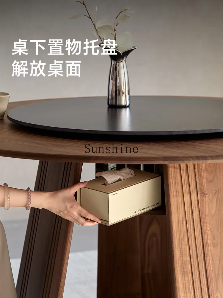 

North American black walnut home retro with turntable slate solid wood round dining table FT