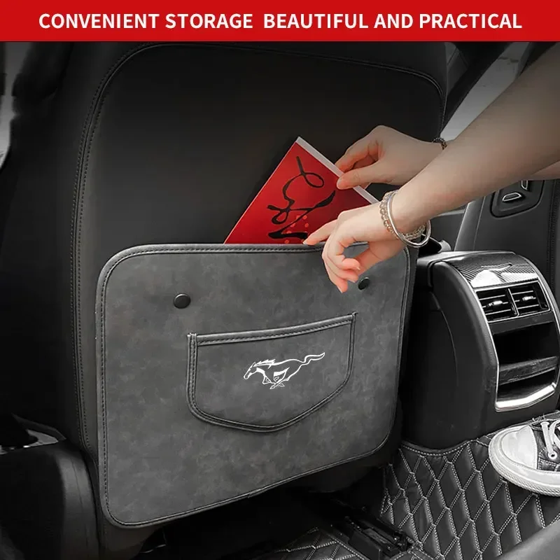 Car Seat Backrest Anti-kick Pad Leather Anti- Dirt Scratch Mat For Ford Mustang GT500 GT350 Cobra Shelby Focus mk2 mk3 Fiesta