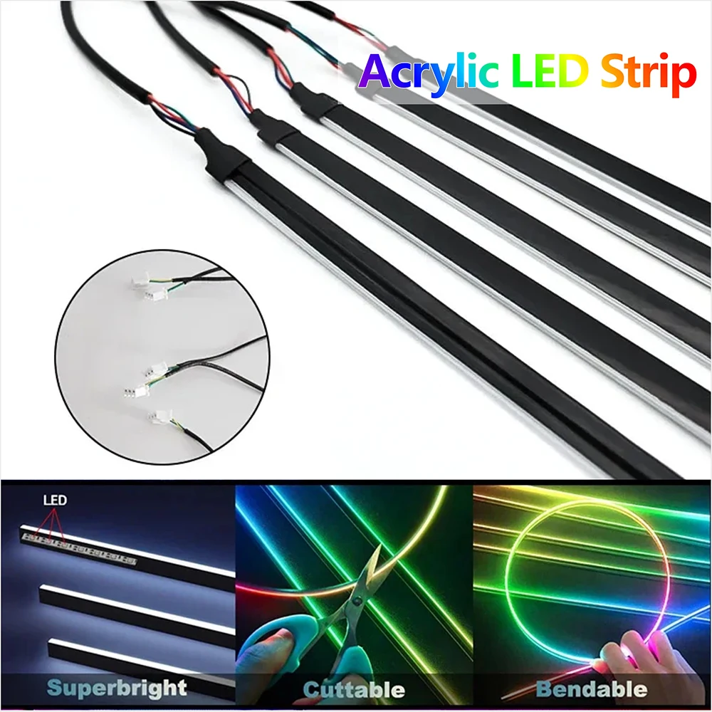 Auto-Ambientebeleuchtung USB 5V 2812 APP-Steuerung für Tesla Model Für 110/140CM Auto-LED-Acryl-Lichtstreifen RGB Symphonie Atmosphäre LED