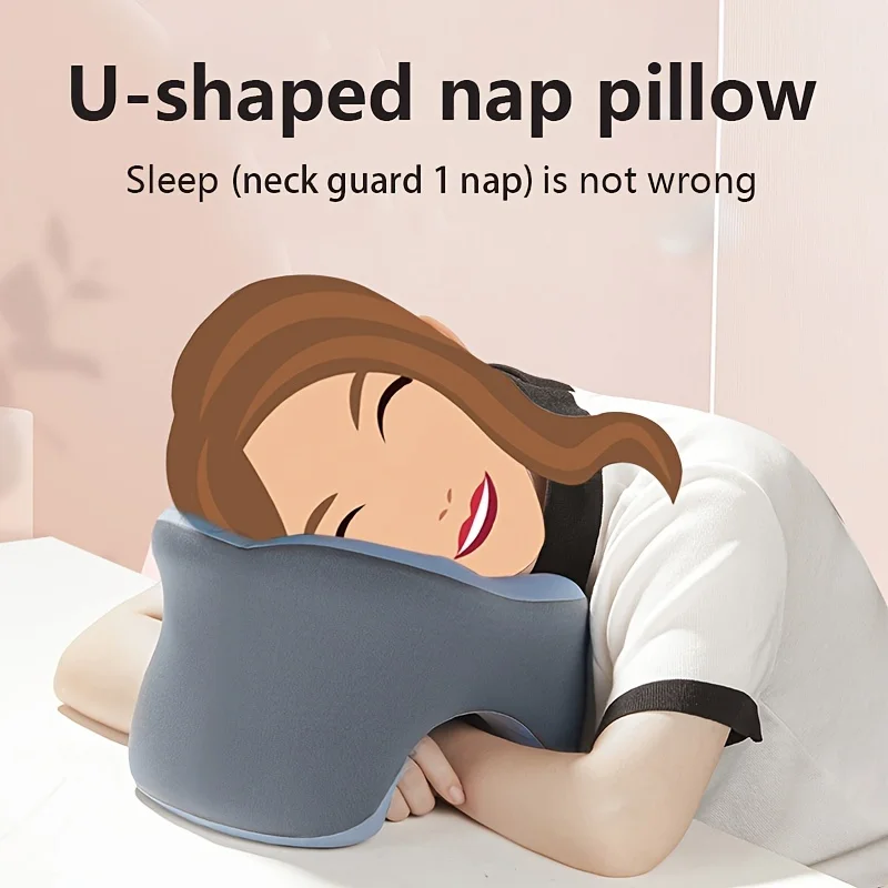 Ergonomic U-Shaped Nap Pillow with Core - Lightweight, Dry Clean Only - Perfect for Office, Travel, Camping, And Home Use