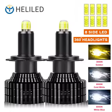 3000K 360&deg; 8 Sides LED H7 Car Headlight Bulb 26000LM 60W H11 H8 H9 HB3 9005 HB4 9006 9012 CSP Led Auto Lamp 6000K 8000K 12V