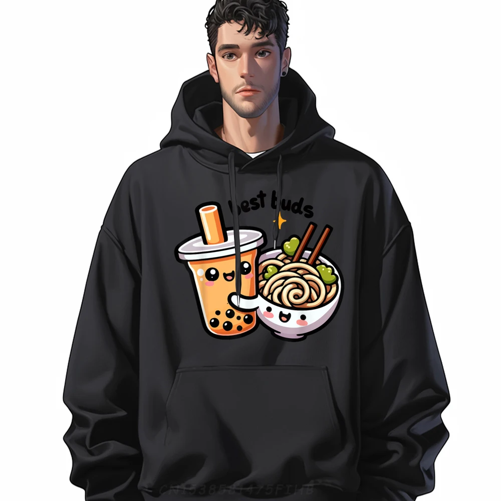 Best Buds Cute Bubble Tea Cute Ramen Boba Graphic Shirts Natural Meme Sweater Hoodies for Men Group