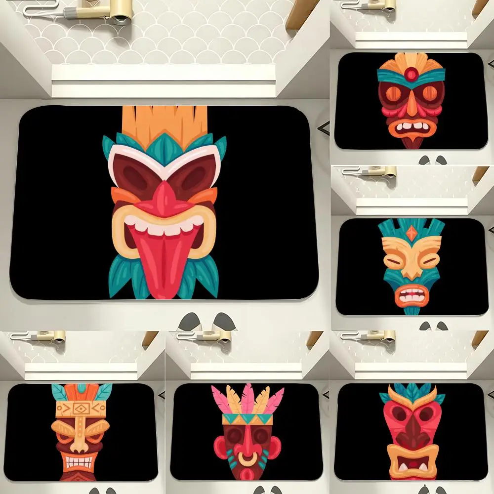 Tropical Tiki Mask Texture Floor Mat carpet diatom mud bathroom quick-drying absorbent floor mat household bathroom