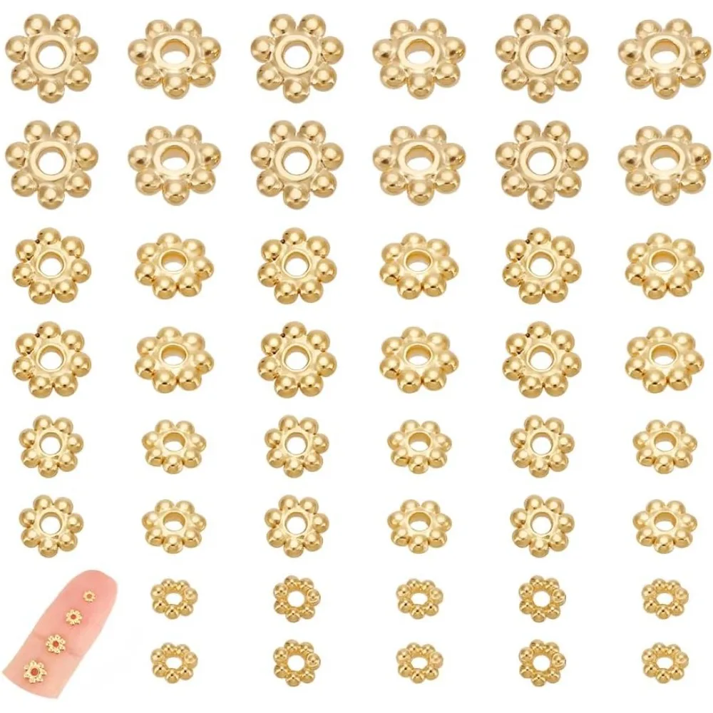 

60 pcs 4 Sizes Flower Spacer Beads Stainless Steel 3-6mm Real 18K Gold Plated Mini Snowflake Loose Metal Small