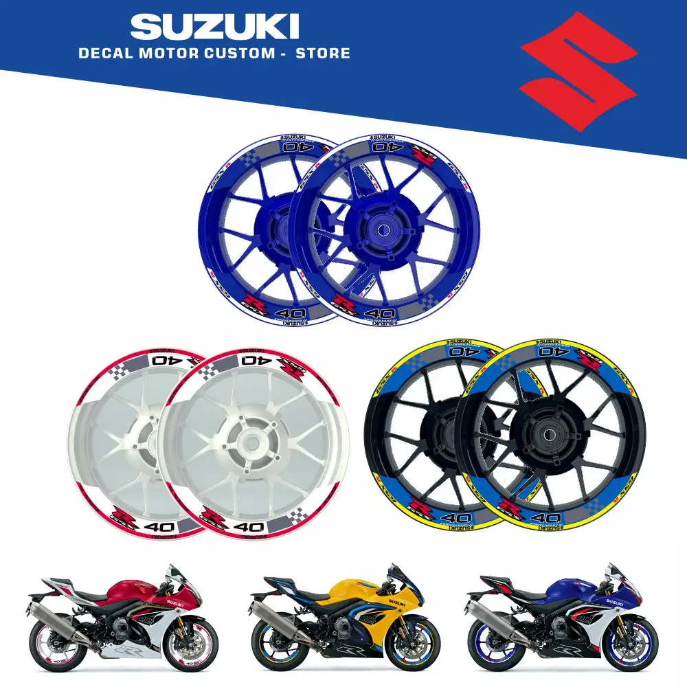 

8 шт. наклейки в полоску на передний + задний обод, наклейки из 2 предметов для SUZUKI GSX-R1000 R 600Z 750Z, издание к 40-летию