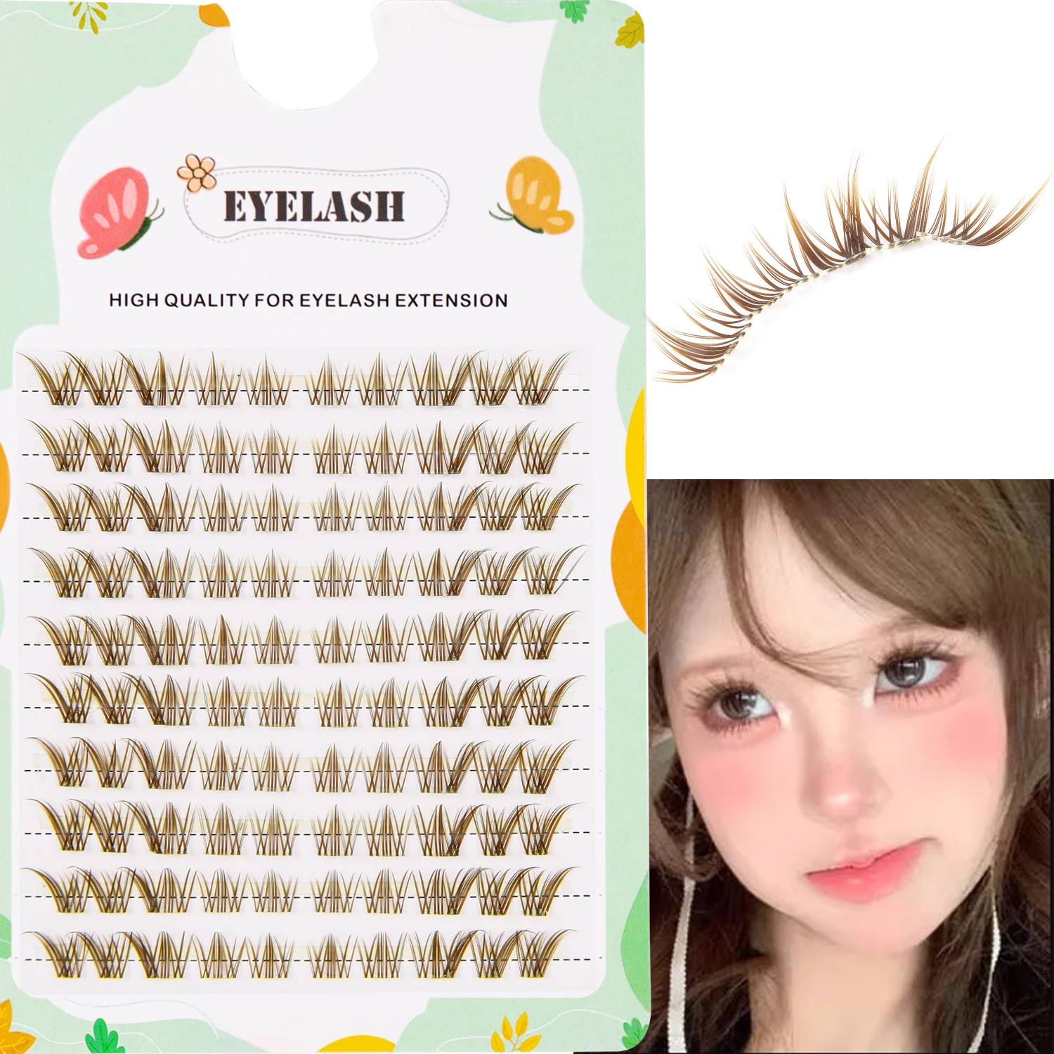 Eyelash clusters, 100Pcs Nine Tailed Rabbit Slant Flying Fox style False Eyelash Natural Simulation DIY Hair Comfortable Lightwe