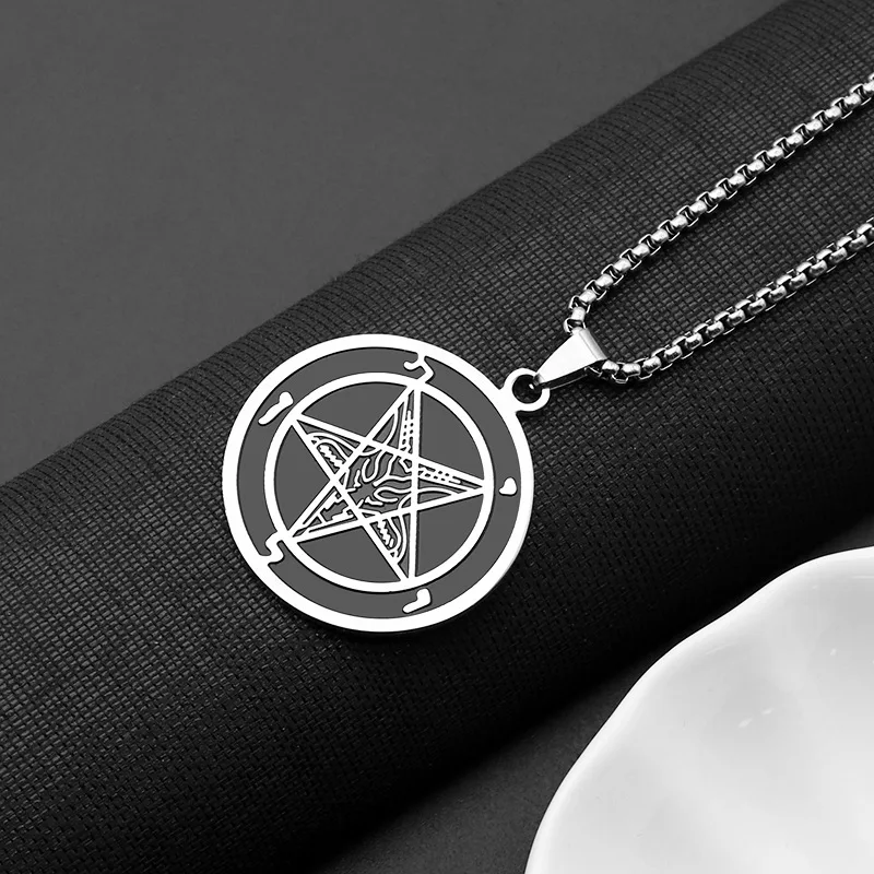 Five Pointed Satan Goat Pendant Stainless Steel Necklace Jewelry for Men Fashionable Versatile Hip-hop Party Holiday Gift