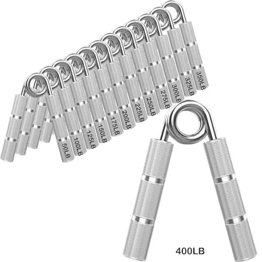 

WANSPOORTS Silver Metal Hand Gripper Set 50LB-400LB 13 Pack No Slip Heavy-Duty Grip Strengthener for Home Gym Great Wrist Forea