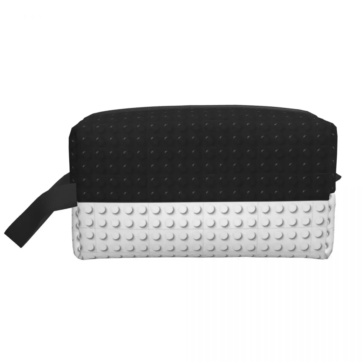 

Custom Black And White Plastic Toy Block Pattern Toiletry Bag Women Cosmetic Makeup Organizer Lady Beauty Storage Dopp Kit Case