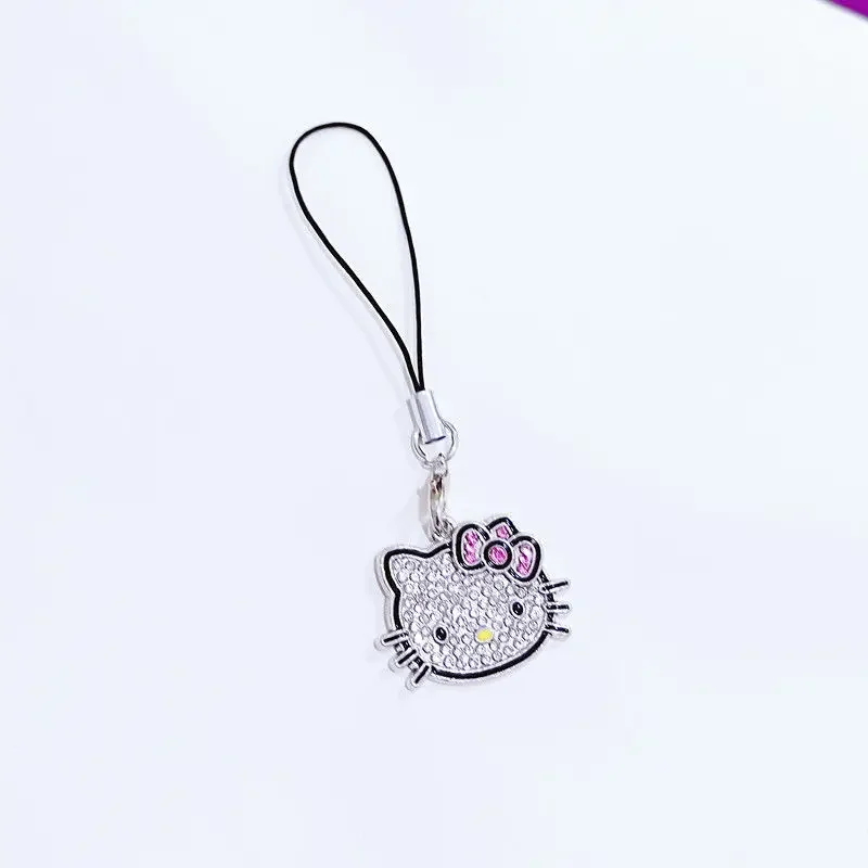 Hello Kitty Shiny Diamond Phone Chain, Kawaii Sanrio Cartoon Keychain, Decoração de Pingente Bonito, Presentes de Férias para Meninas, Mochila Y2K