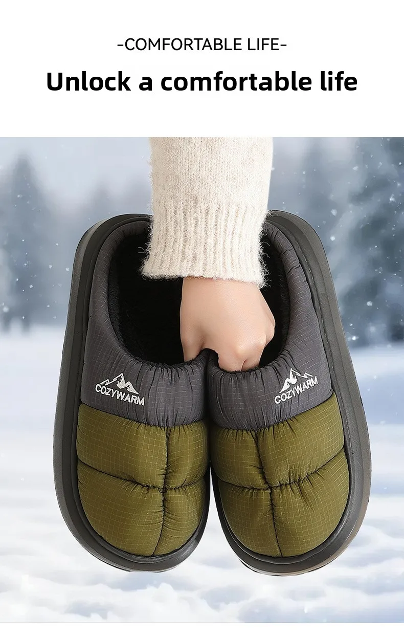 Lange, dicke, warme Winterhausschuhe aus Plüsch, wasserdichte Outdoor-Hausschuhe für Damen, Unisex, in verschiedenen Farben, rutschfeste Baumwollschuhe, bequem für Damen. – Detail 3