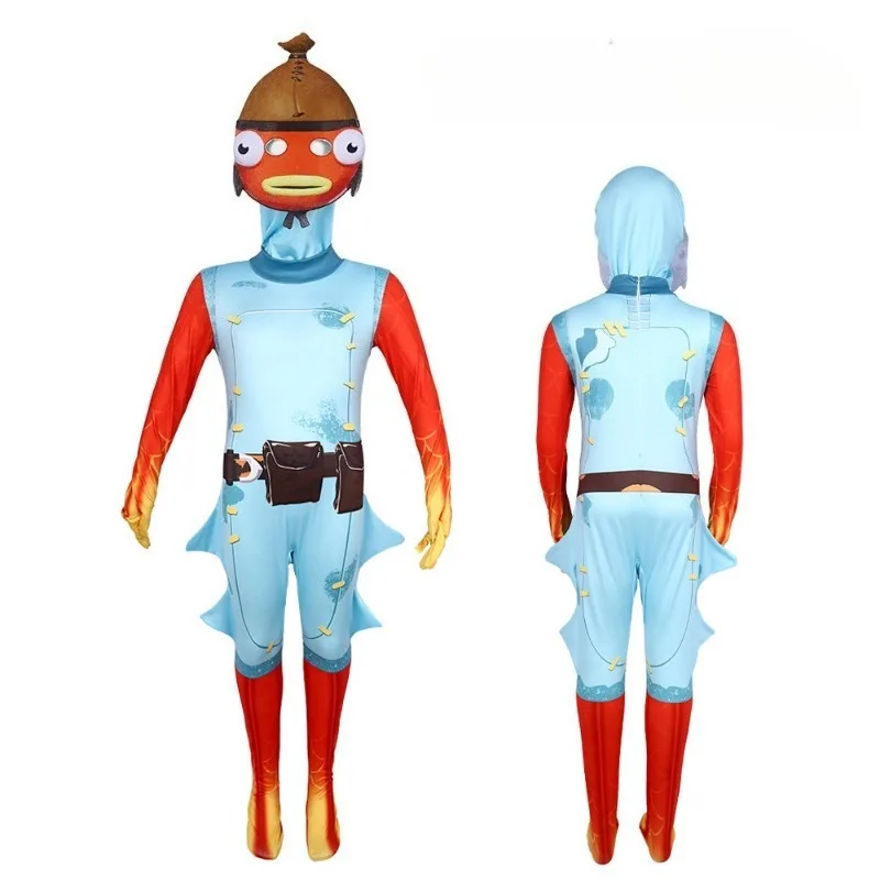 

Tomatohead and Fishstick jumpsuit costumes for adults and kids, great for role-playing at Carnival, Halloween,and themed events.